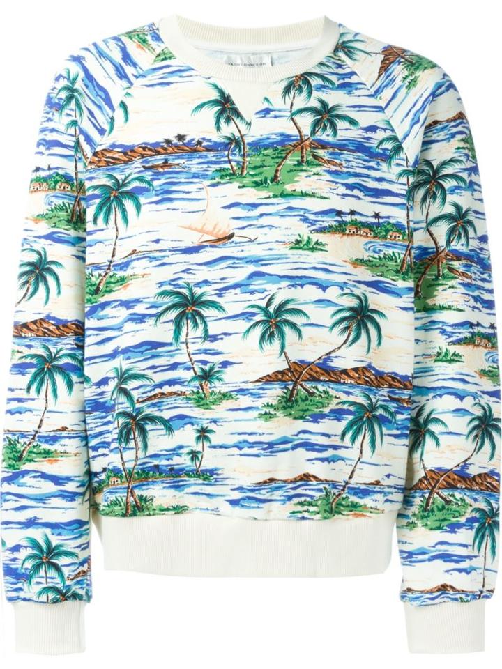 Faith Connexion Palm Print Sweater, Men's, Size: M, White, Cotton
