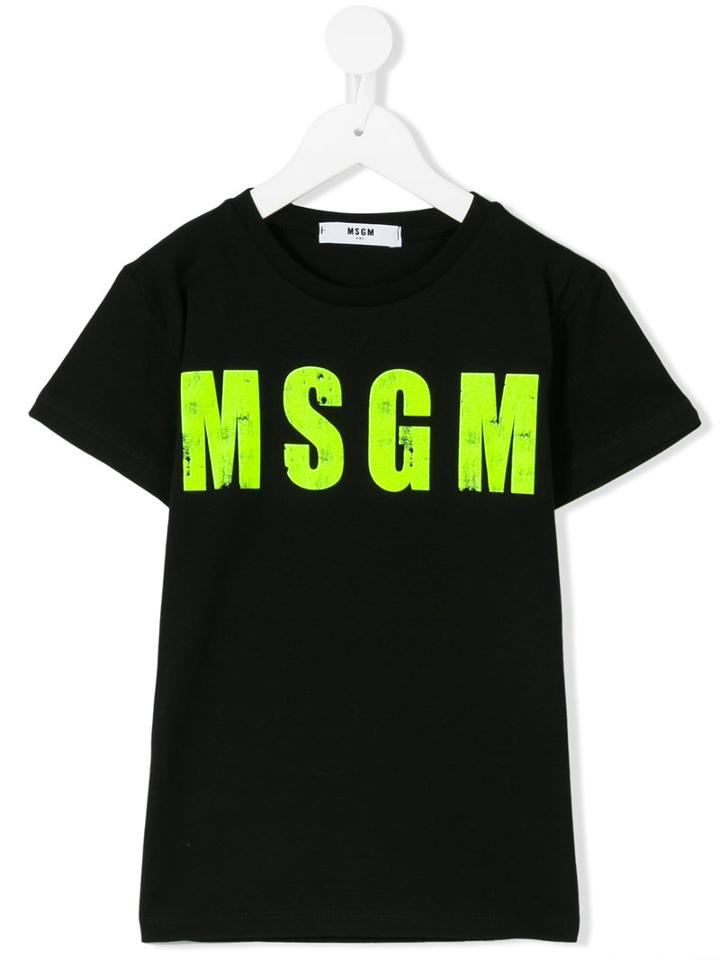 Msgm Kids - Neon Logo Print T-shirt - Kids - Cotton - 4 Yrs, Black
