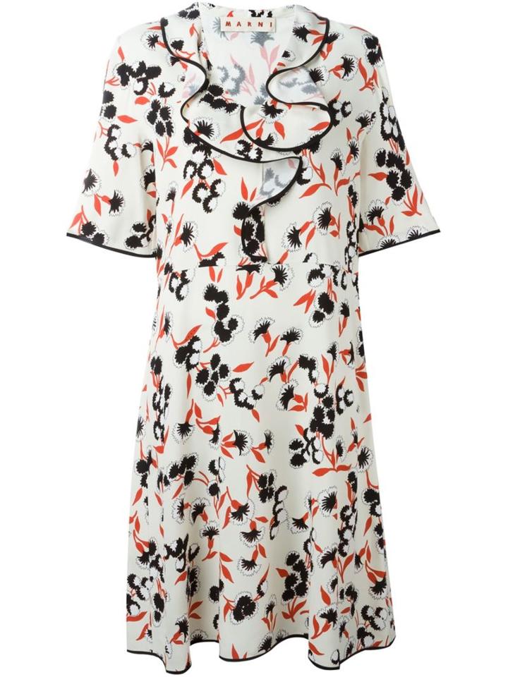 Marni Sistowbell Ruffle Collar Dress, Women's, Size: 38, White, Viscose