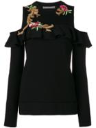 Alberta Ferretti Embroidered Cutout Shoulder Sweater - Black