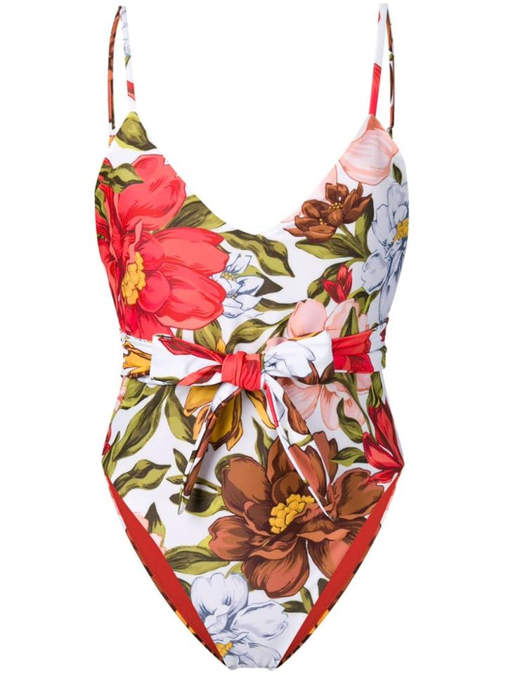 Mara Hoffman Bow Detail Floral Print Swimsuit - White