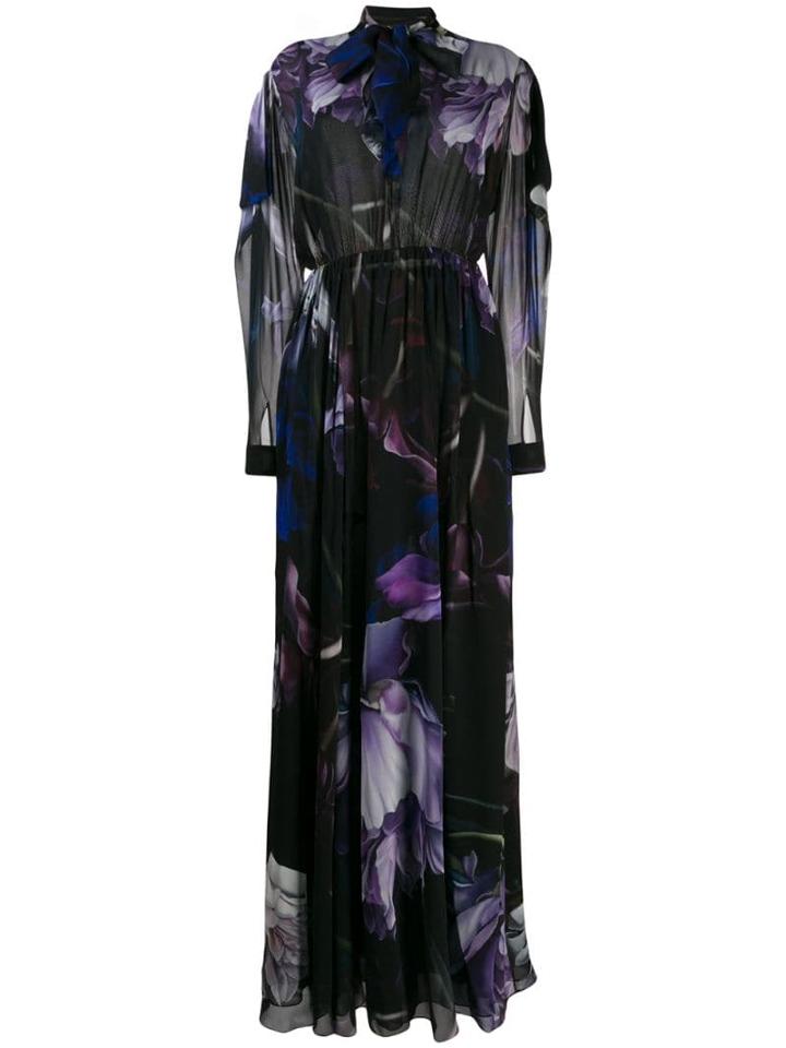 Roberto Cavalli Marchito Print Flared Long Dress - Black
