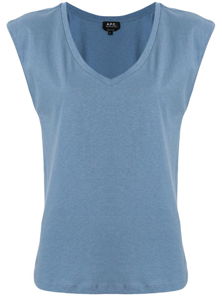 A.p.c. U-neck Cap Sleeve T-shirt - Blue