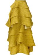 Christian Siriano Ruffled Layered Long Skirt, Women's, Size: 8, Yellow/orange, Silk