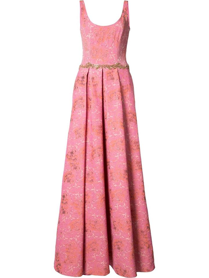 Marchesa Notte Floral Jacquard Gown - Pink & Purple