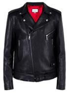 Gucci Tiger Embroidered Biker Jacket, Men's, Size: 48, Black, Lamb Skin