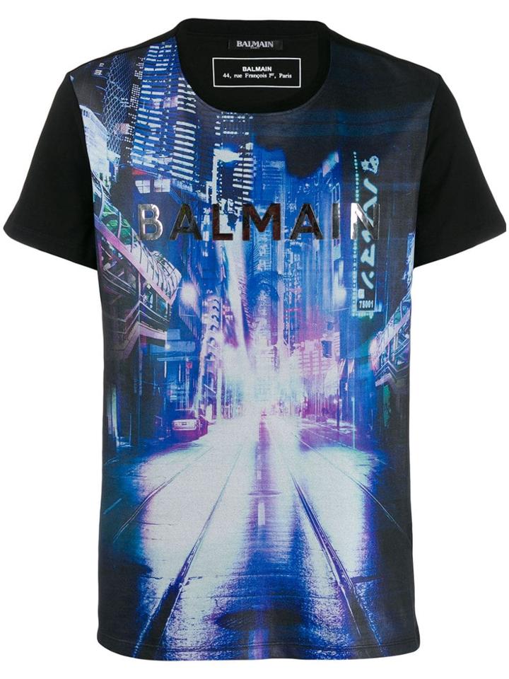 Balmain Skyline Print T-shirt - Black