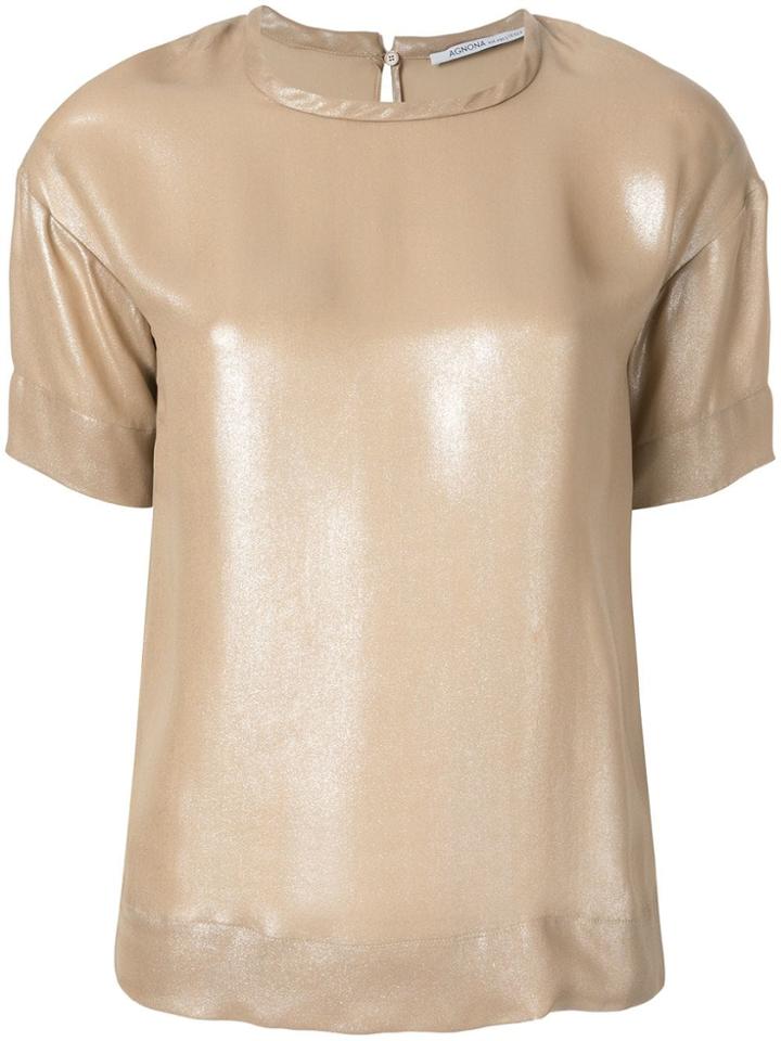 Agnona Metallic Sheen Tee - Brown
