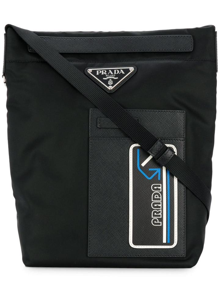 Prada Logo Zipped Messenger Bagt - Black