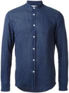 Venroy Band Collar Shirt, Men's, Size: Large, Blue, Linen/flax