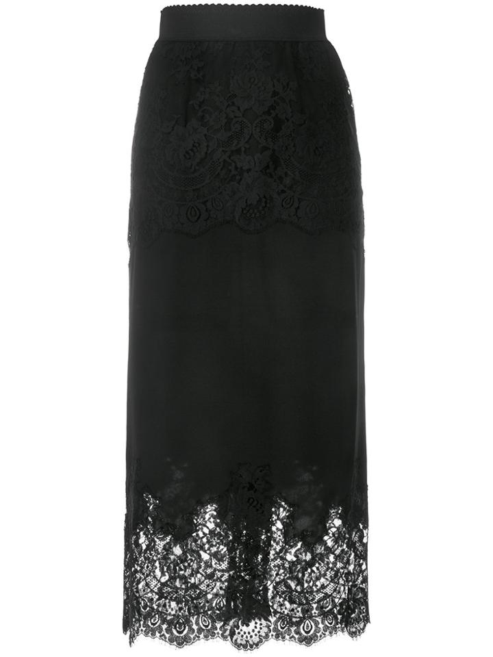 Dolce & Gabbana Floral Pattern Fitted Skirt - Black