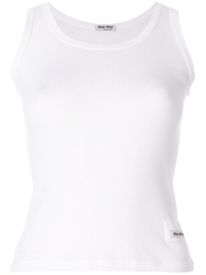Miu Miu Logo Plaque Ribbed Vest Top - White
