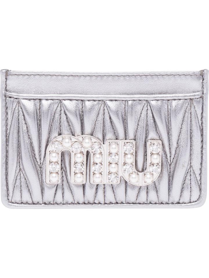 Miu Miu Matelassé Embellished Card Holder - Metallic