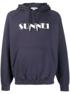 Sunnei Logo Print Hoodie - Blue