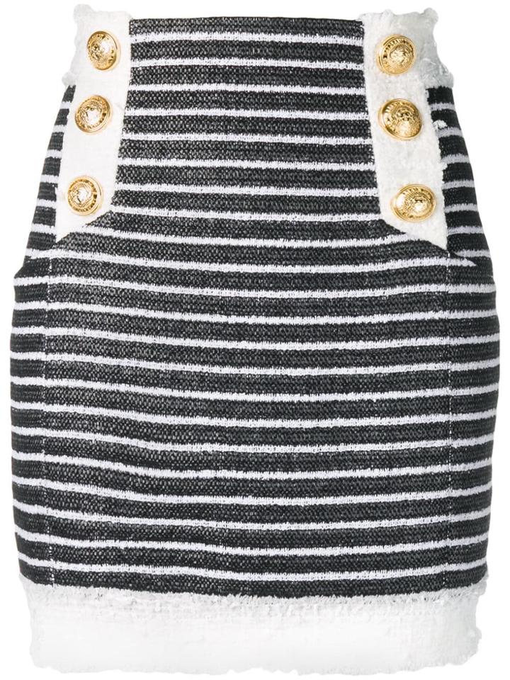 Balmain Stripped Tweed Mini Skirt - Black