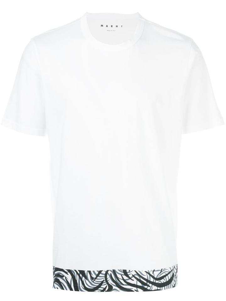 Marni Printed Hem T-shirt, Men's, Size: 52, White, Cotton