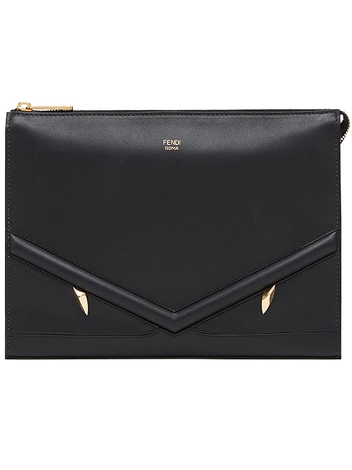 Fendi Zipped Appliqué Clutch Bag - Black