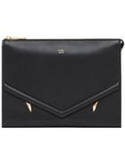 Fendi Zipped Appliqué Clutch Bag - Black