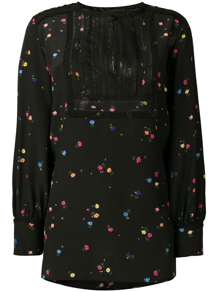 Ermanno Scervino Floral Print Blouse, Women's, Size: 44, Black, Silk/cotton/polyamide