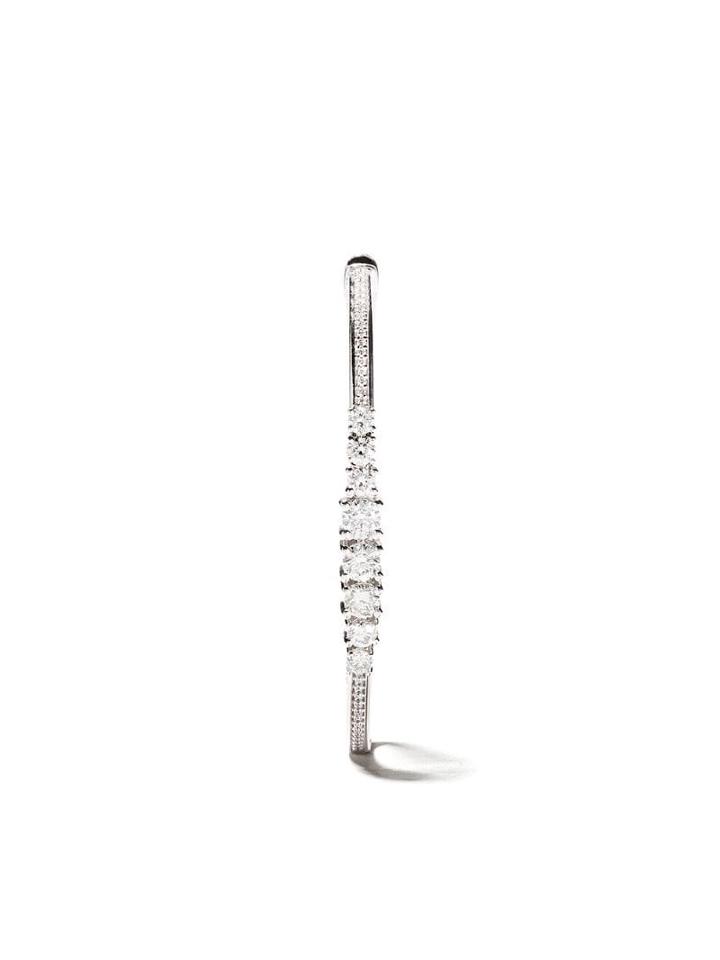As29 18kt White Gold Icicle Pave Diamond Hoop Earrings - Silver