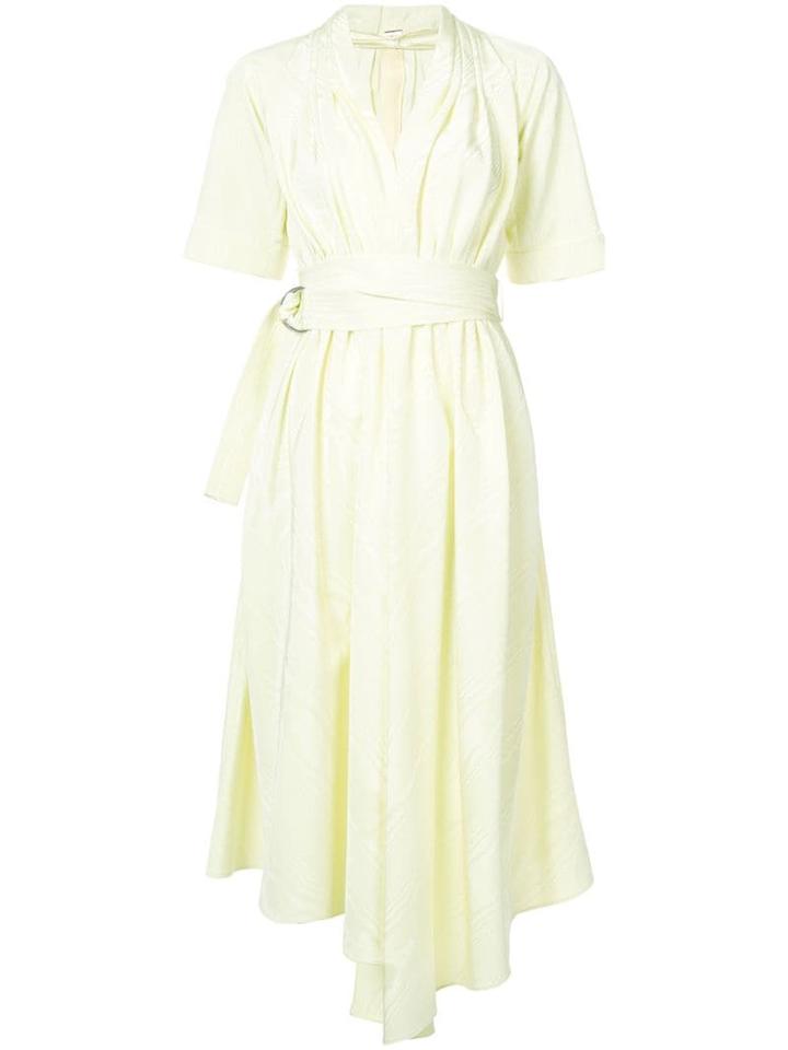 Adam Lippes V-neck Asymmetric Belted Midi Dress - Yellow