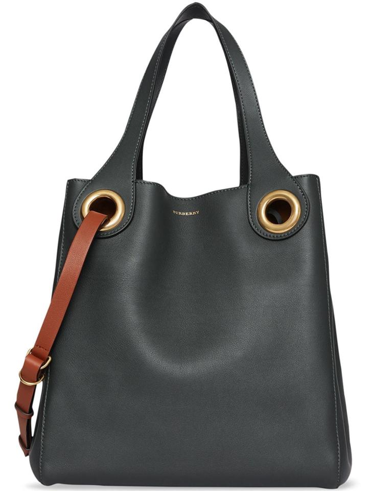 Burberry The Leather Grommet Detail Tote - Green