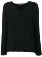 Incentive! Cashmere - Ribbed Detail V Neck Knitted Top - Women - Cashmere - S, Black, Cashmere