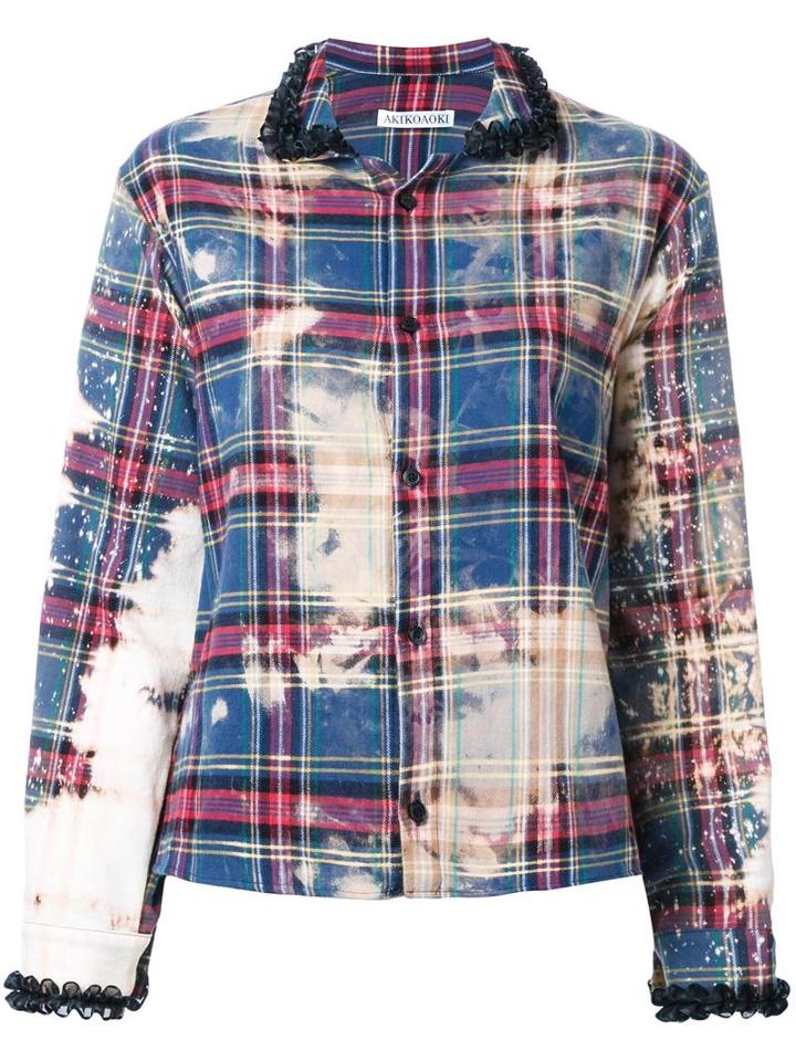 Akiko Aoki Stained Effect Plaid Shirt, Women's, Size: Medium, Blue, Cotton