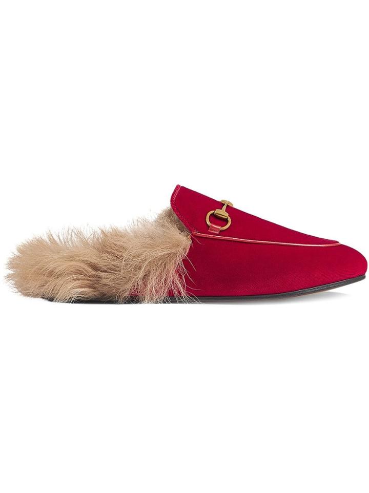 Gucci Princetown Velvet Slippers - Red
