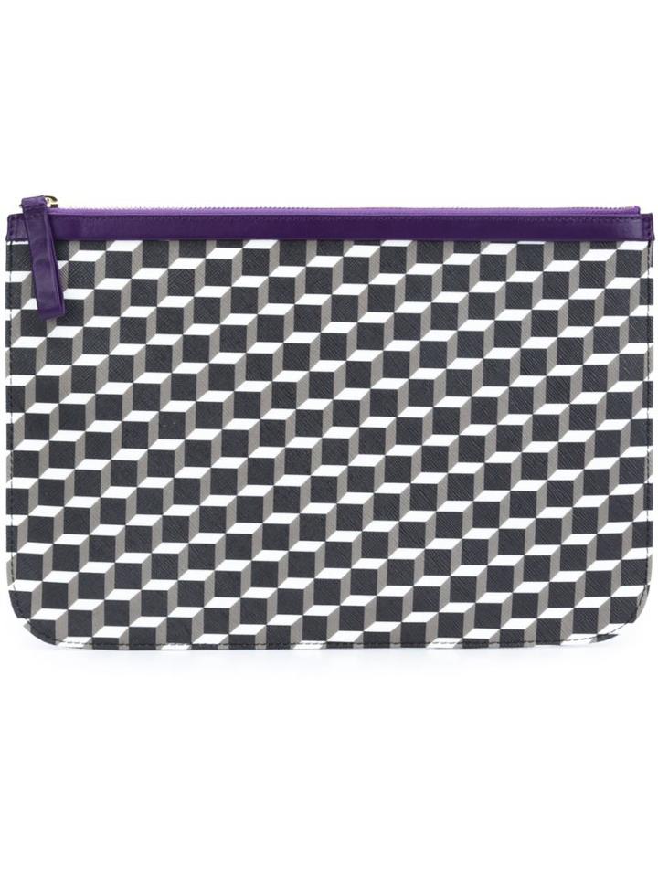 'canvas Cube' Clutch, Adult Unisex, Black, Calf Leather/canvas, Pierre Hardy