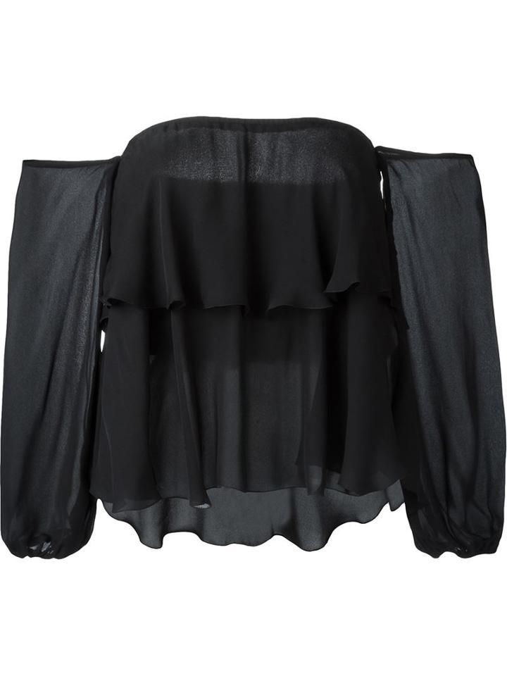 Dondup Off-shoulder Ruffled Top, Women's, Size: 42, Black, Silk