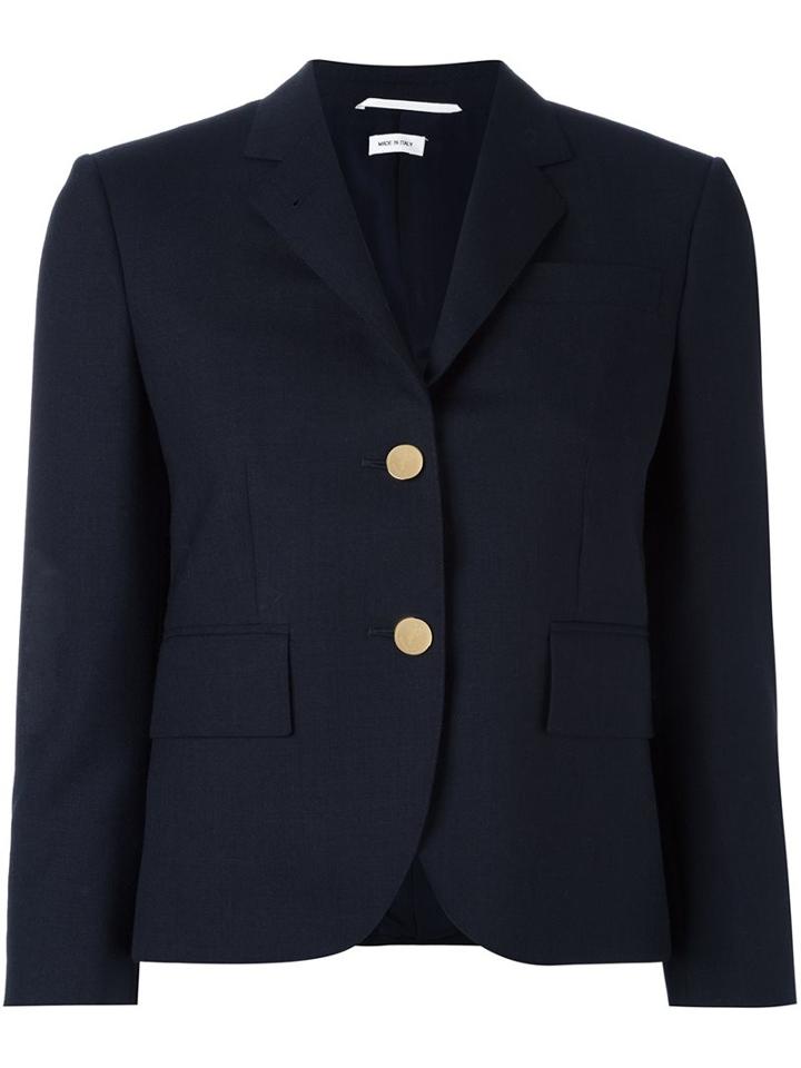 Thom Browne Cropped Sleeve Blazer, Women's, Size: 42, Blue, Silk/wool