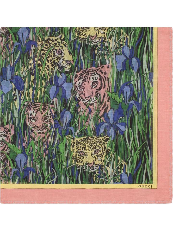 Gucci Tiger Print Scarf - Green