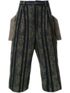 Maison Mihara Yasuhiro Bleached Stripe Culottes, Men's, Size: 50, Green, Cotton/polyester/wool
