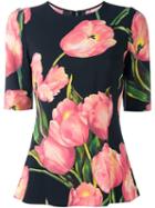 Dolce & Gabbana Tulip Print Top, Women's, Size: 48, Black, Viscose