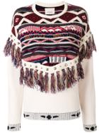 Laneus Patterned Jumper With Tassel Trim - White