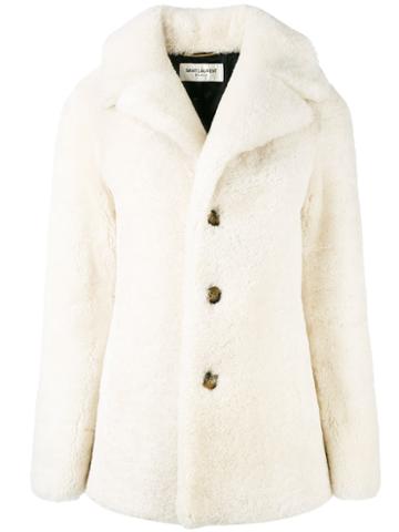 Saint Laurent - Caban Coat - Women - Cotton/sheep Skin/shearling/cupro - 36, White, Cotton/sheep Skin/shearling/cupro