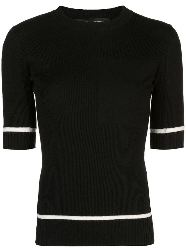 Proenza Schouler Ribbed Knit Short Sleeve Crewneck Top - Black