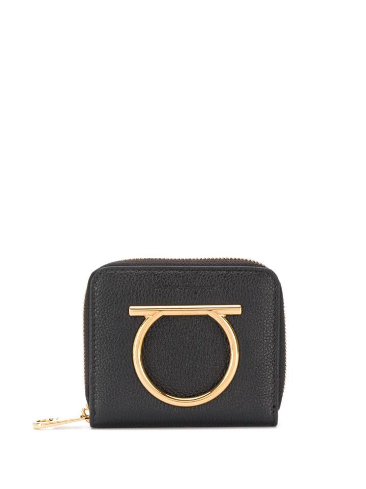 Salvatore Ferragamo Gancini Plaque Zip-around Purse - Black