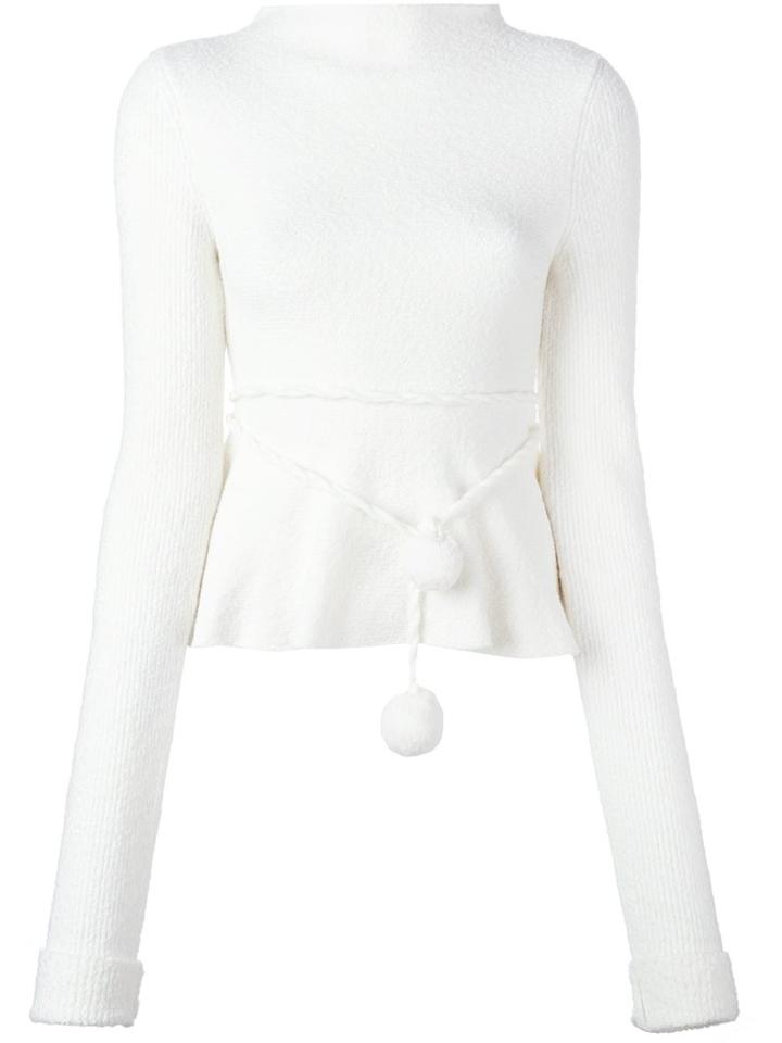 Victoria Beckham Longsleeved Ribbed Knitted Blouse, Women's, Size: 1, White, Polyamide/spandex/elastane/wool