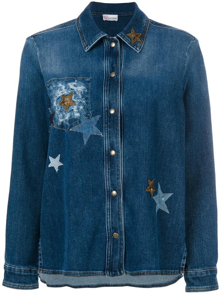 Red Valentino - Star-embellished Denim Jacket - Women - Cotton/spandex/elastane - 38, Blue, Cotton/spandex/elastane