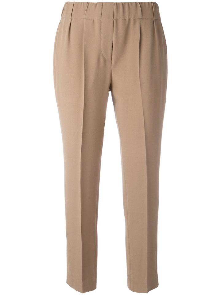 Brunello Cucinelli Tapered Stretch-waist Trousers, Women's, Size: 42, Nude/neutrals, Silk/acetate/polyester/cupro