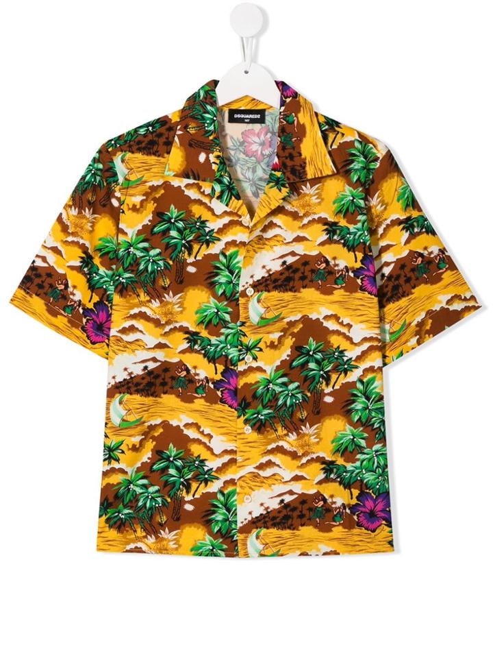 Dsquared2 Kids Hawaii Landscape Print Shirt - Yellow