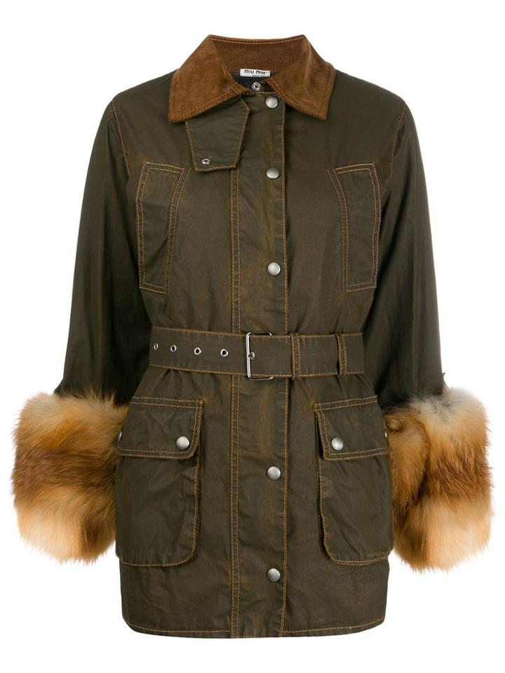 Miu Miu Fur Cuffs Military Jacket - Green