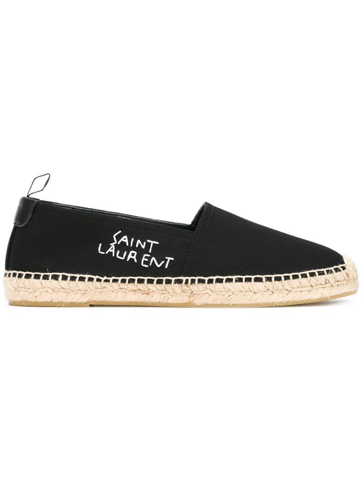Saint Laurent Embroidered Logo Espadrilles - Black