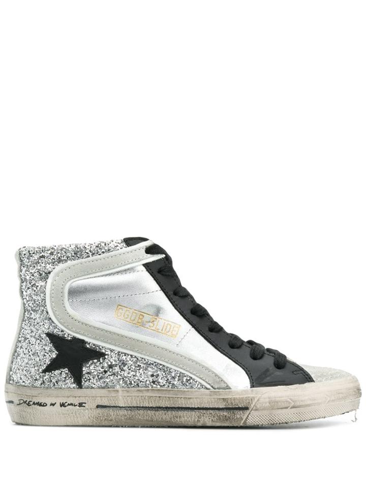 Golden Goose Deluxe Brand Glitter Slide Sneakers - Silver