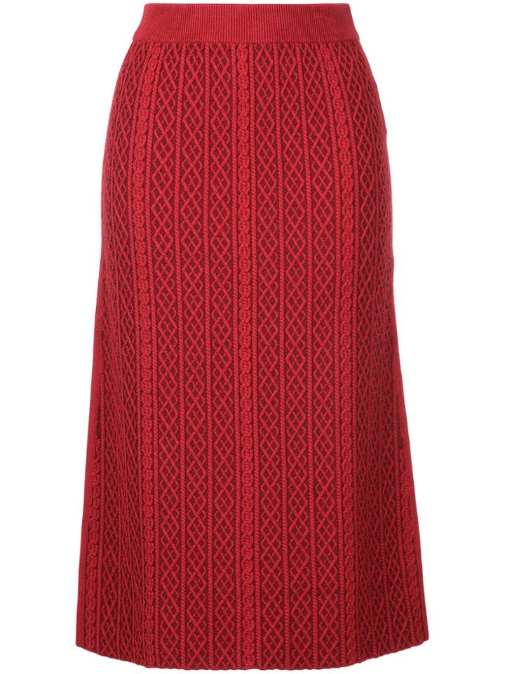 Le Ciel Bleu Cable Knit Midi Skirt - Red