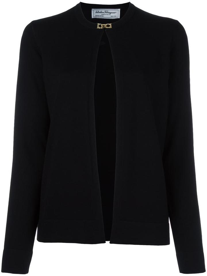 Salvatore Ferragamo Buckle Up Cardigan, Women's, Size: Large, Black, Virgin Wool/silk