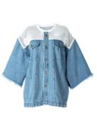 Pony Stone Mesh Panel Denim Shirt - Blue