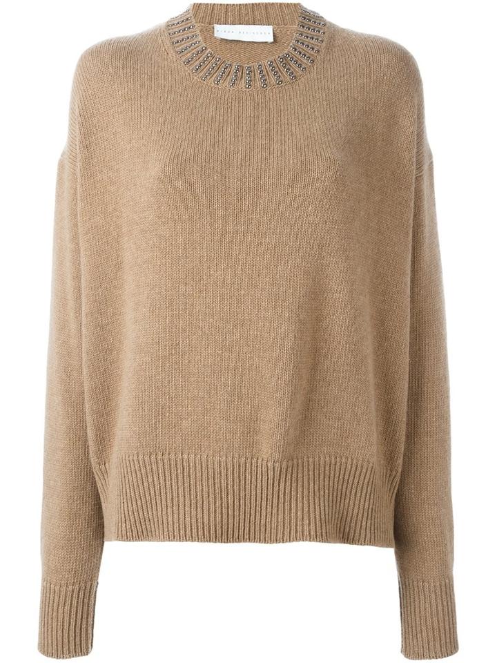 Giada Benincasa Embellished Neck Jumper, Women's, Size: Xs, Nude/neutrals, Wool